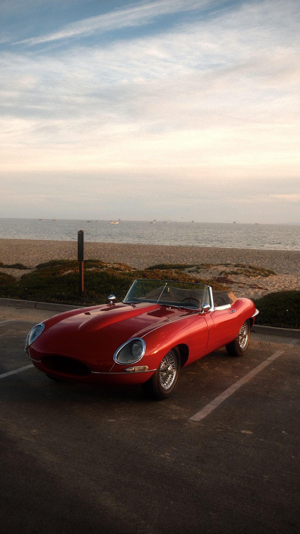 Jaguar E-Type at beach