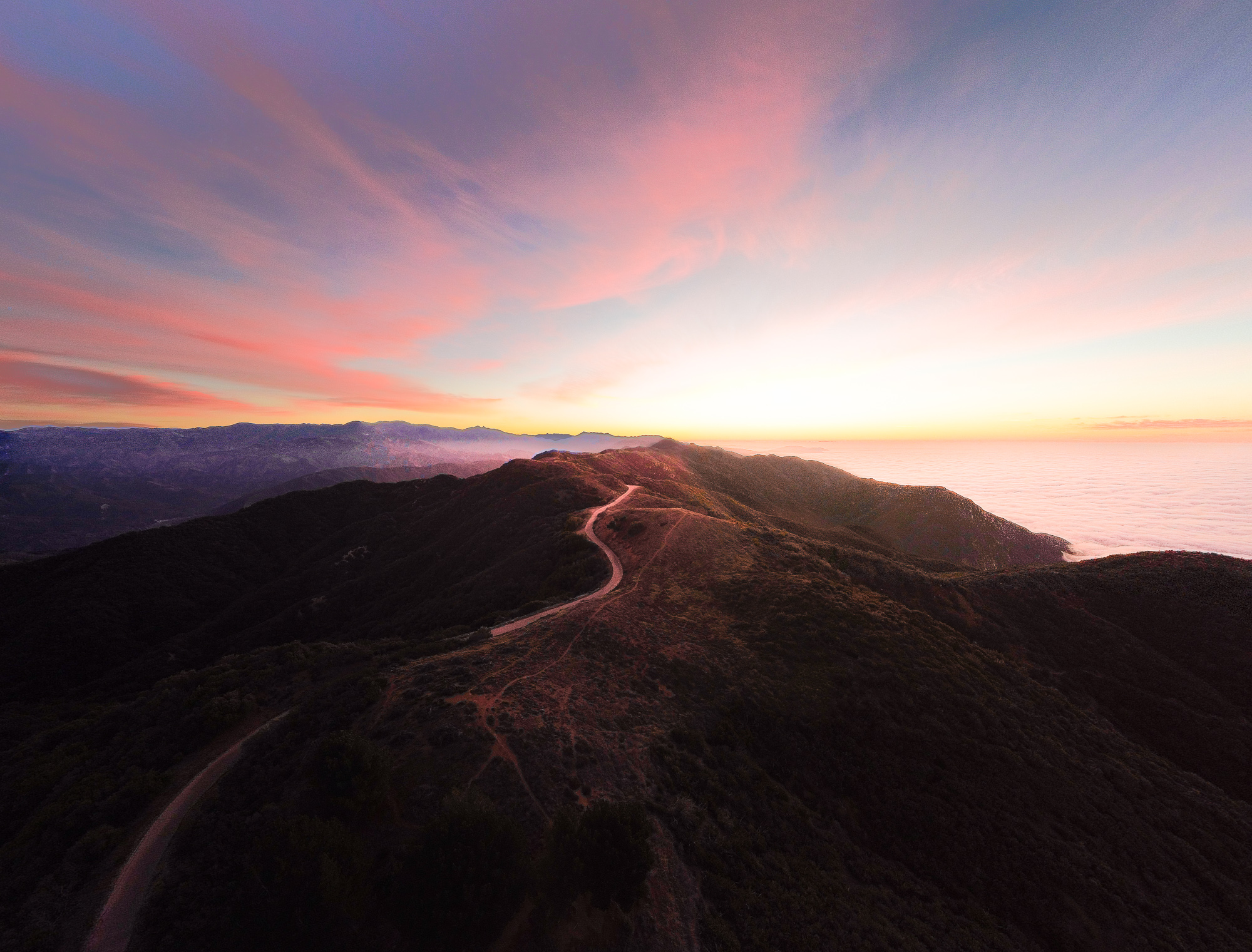 Aerial mountain sunset