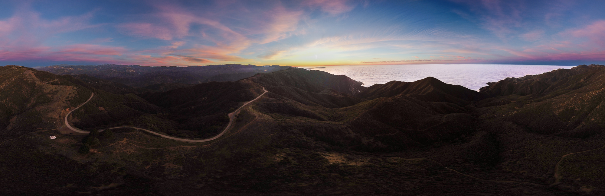 Aerial panoramic sunset